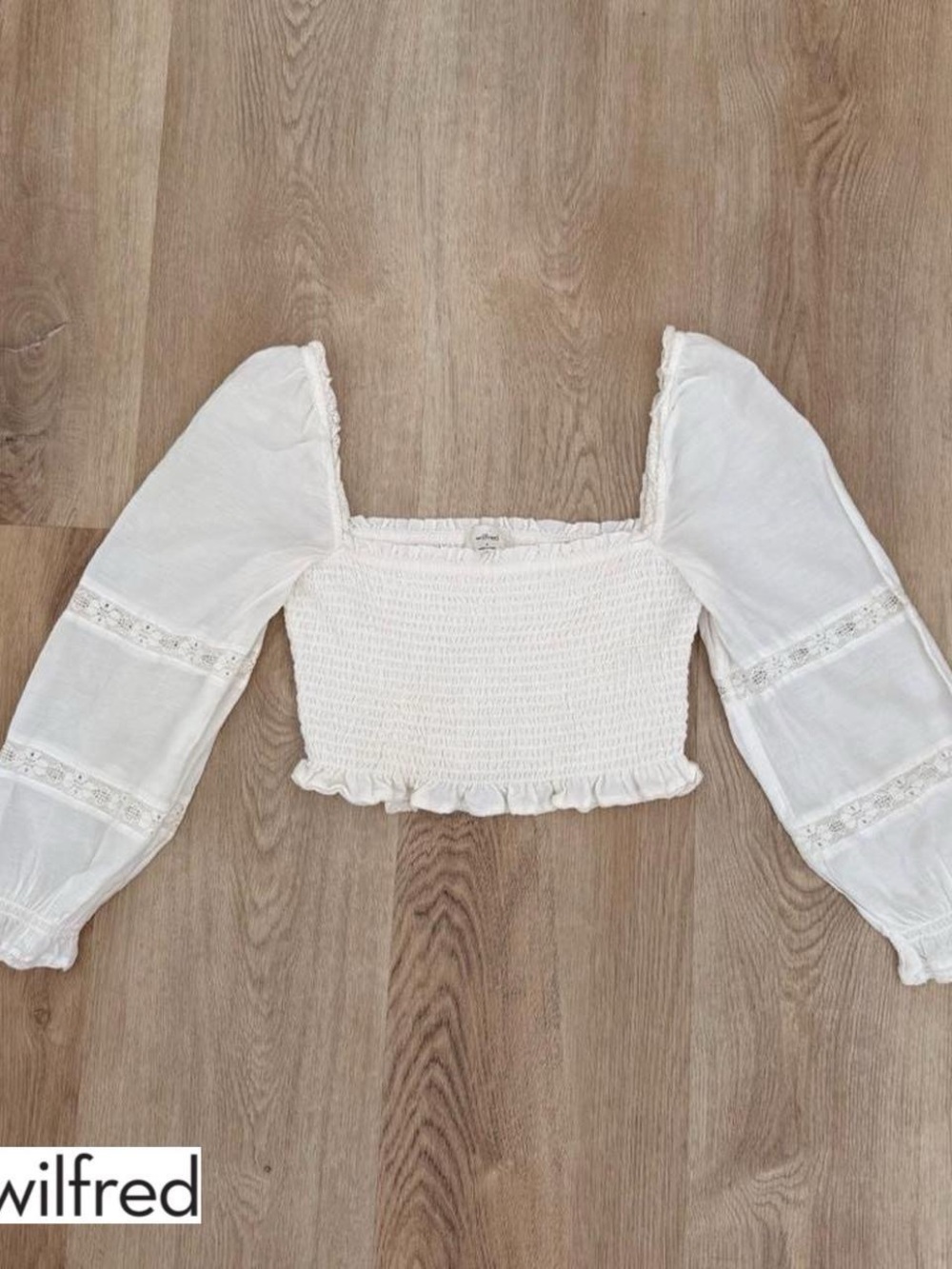 Wilfred White Smocked Square-Neck Cropped Peasant Top